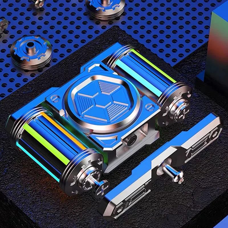IronTrack Glow-in-Dark Metal Fidget Spinner - Zinc Alloy Tank Design with Moving Tracks EDC