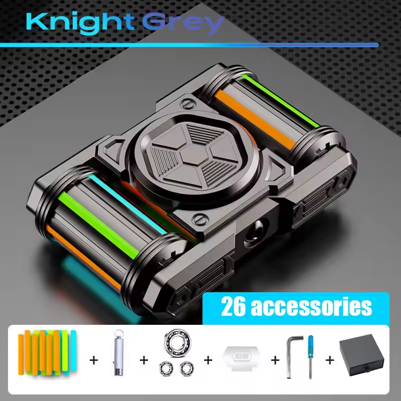 IronTrack Glow-in-Dark Metal Fidget Spinner - Zinc Alloy Tank Design with Moving Tracks EDC