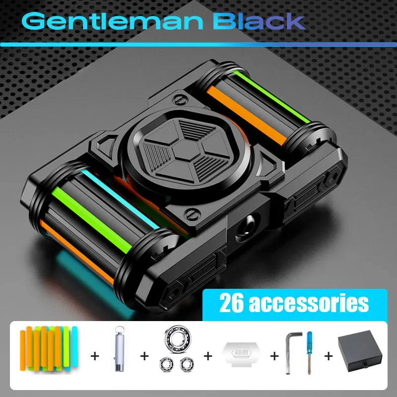 IronTrack Glow-in-Dark Metal Fidget Spinner - Zinc Alloy Tank Design with Moving Tracks EDC