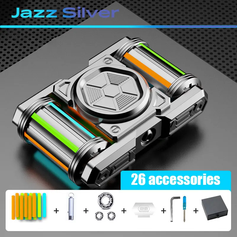 IronTrack Glow-in-Dark Metal Fidget Spinner - Zinc Alloy Tank Design with Moving Tracks EDC