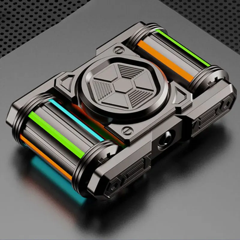 IronTrack Glow-in-Dark Metal Fidget Spinner - Zinc Alloy Tank Design with Moving Tracks EDC