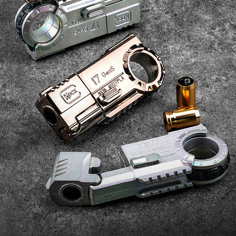 Fidget Toy 3-in-1 Ratchet Spinner Launcher - Fold n Fire Alloy Glock Colt EDC Stress Relief