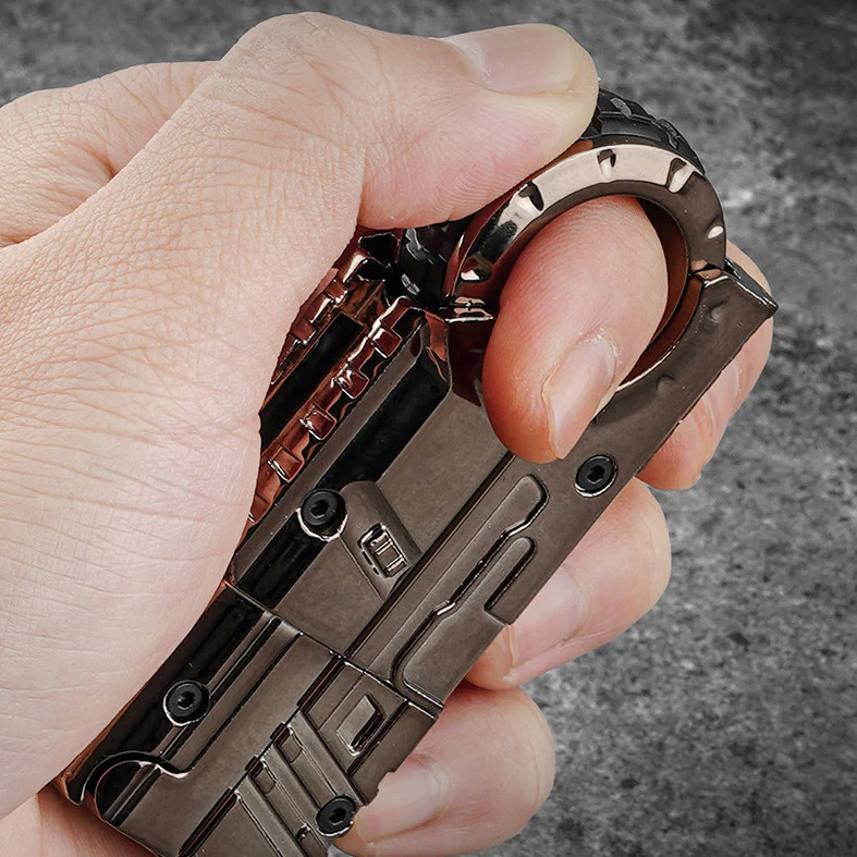 Fidget Toy 3-in-1 Ratchet Spinner Launcher - Fold n Fire Alloy Glock Colt EDC Stress Relief