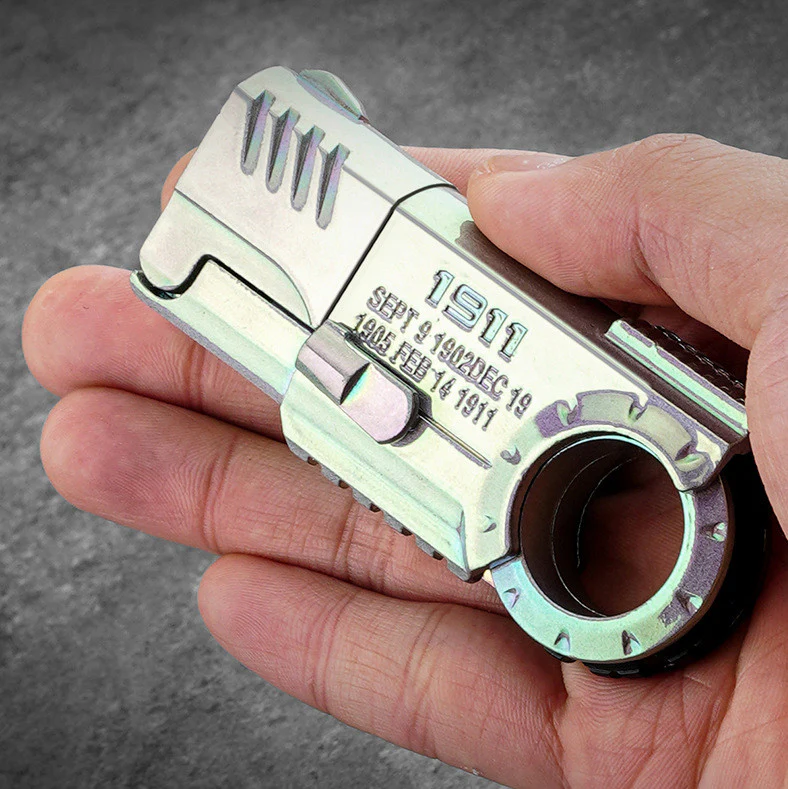Fidget Toy 3-in-1 Ratchet Spinner Launcher - Fold n Fire Alloy Glock Colt EDC Stress Relief