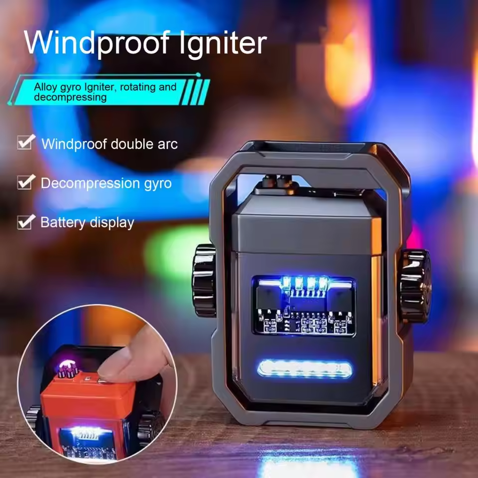 Arc Lighter USB Lighter Double Arc Rechargeable Windproof Rotary Fidget Lighter EDC Gift Lighter