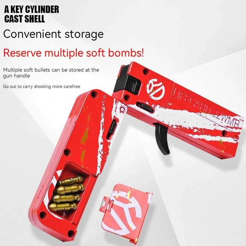 Soft Bullet Gun Foldable Toy Stainless Steel Mini Blaster Fidget Toy Stress Relief EDC Toy
