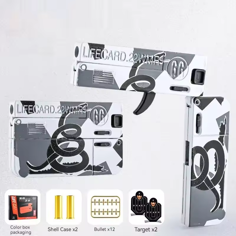 Soft Bullet Gun Foldable Toy Stainless Steel Mini Blaster Fidget Toy Stress Relief EDC Toy