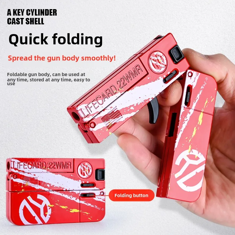 Soft Bullet Gun Foldable Toy Stainless Steel Mini Blaster Fidget Toy Stress Relief EDC Toy
