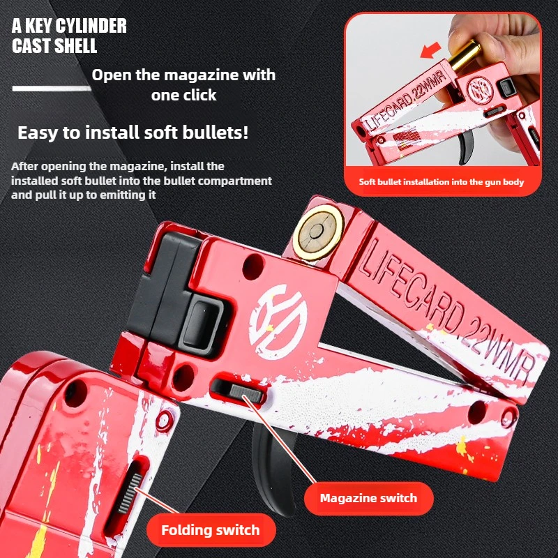 Soft Bullet Gun Foldable Toy Stainless Steel Mini Blaster Fidget Toy Stress Relief EDC Toy