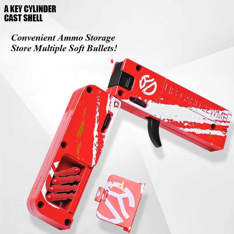 Soft Bullet Gun Foldable Toy Stainless Steel Mini Blaster Fidget Toy Stress Relief EDC Toy