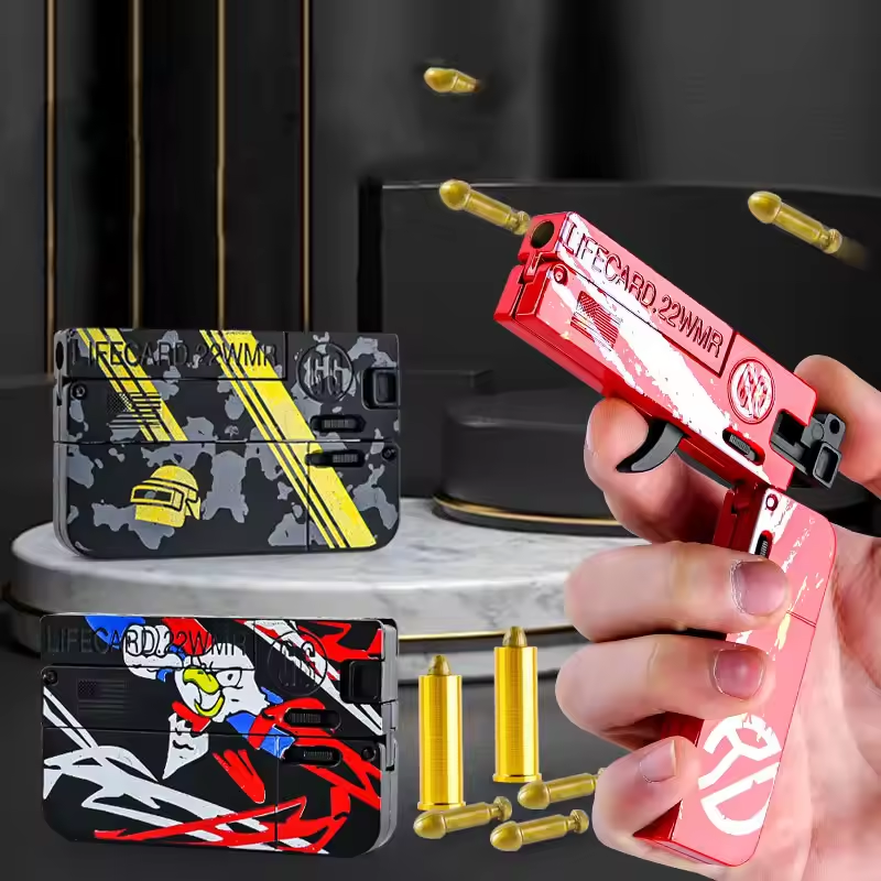 Soft Bullet Gun Foldable Toy Stainless Steel Mini Blaster Fidget Toy Stress Relief EDC Toy