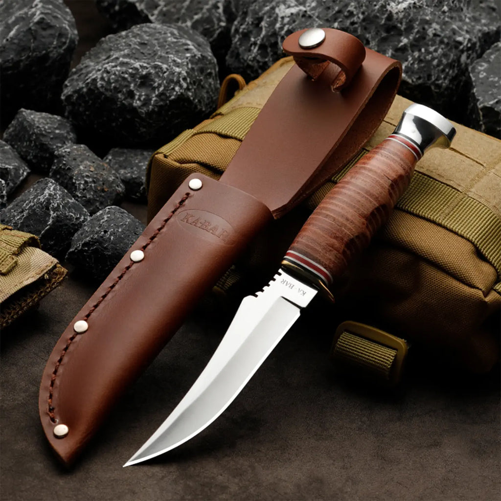 Willow Fixed Blade Knife | 8.2" Outdoor Bushcraft Knife | Leather Handle