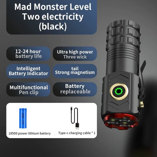 EDC Flashlight Triple LED Magnetic Waterproof Pocket Clip Compact Camping Torch