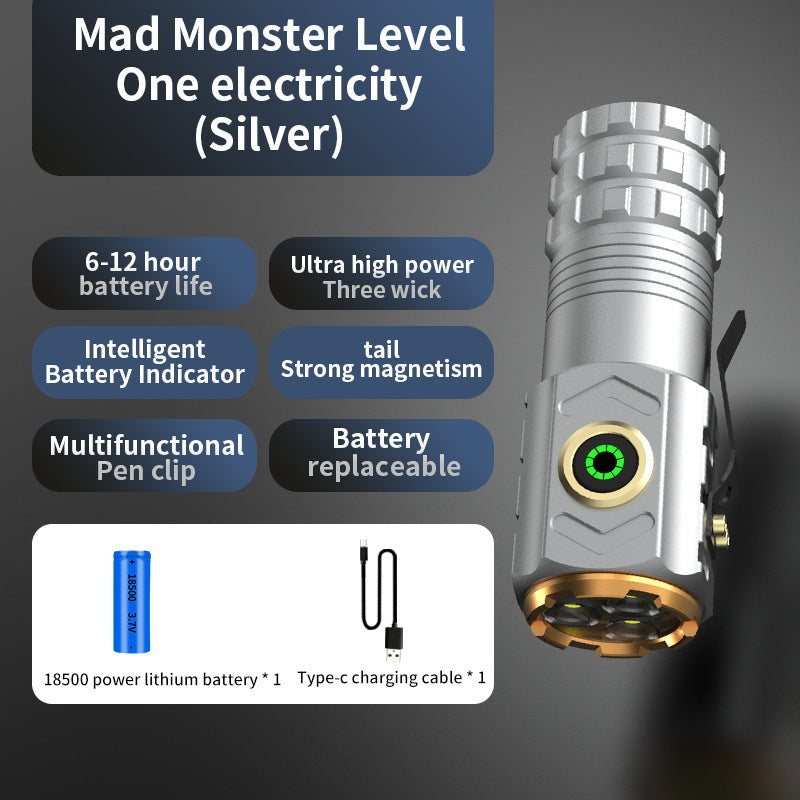 EDC Flashlight Triple LED Magnetic Waterproof Pocket Clip Compact Camping Torch
