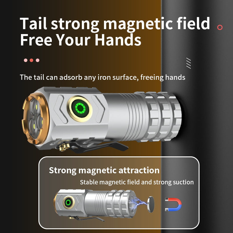 EDC Flashlight Triple LED Magnetic Waterproof Pocket Clip Compact Camping Torch