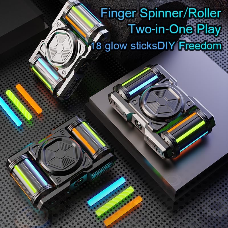 IronTrack Glow-in-Dark Metal Fidget Spinner - Zinc Alloy Tank Design with Moving Tracks EDC