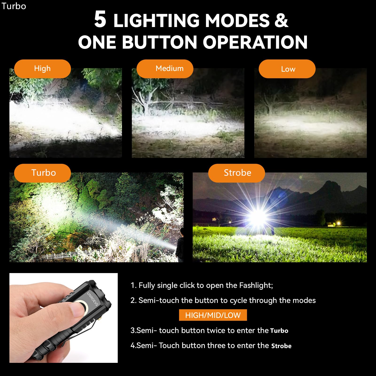 EDC Flashlight Triple LED Magnetic Waterproof Pocket Clip Compact Camping Torch