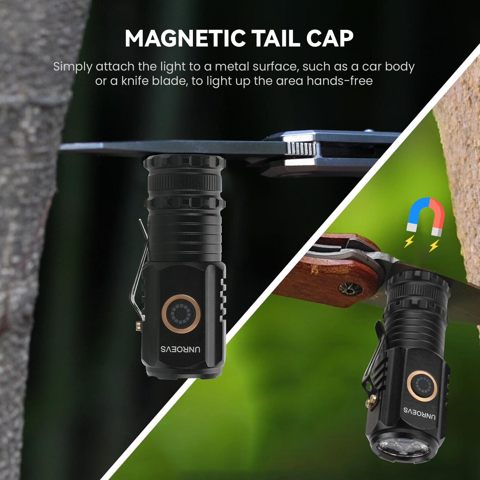 EDC Flashlight Triple LED Magnetic Waterproof Pocket Clip Compact Camping Torch