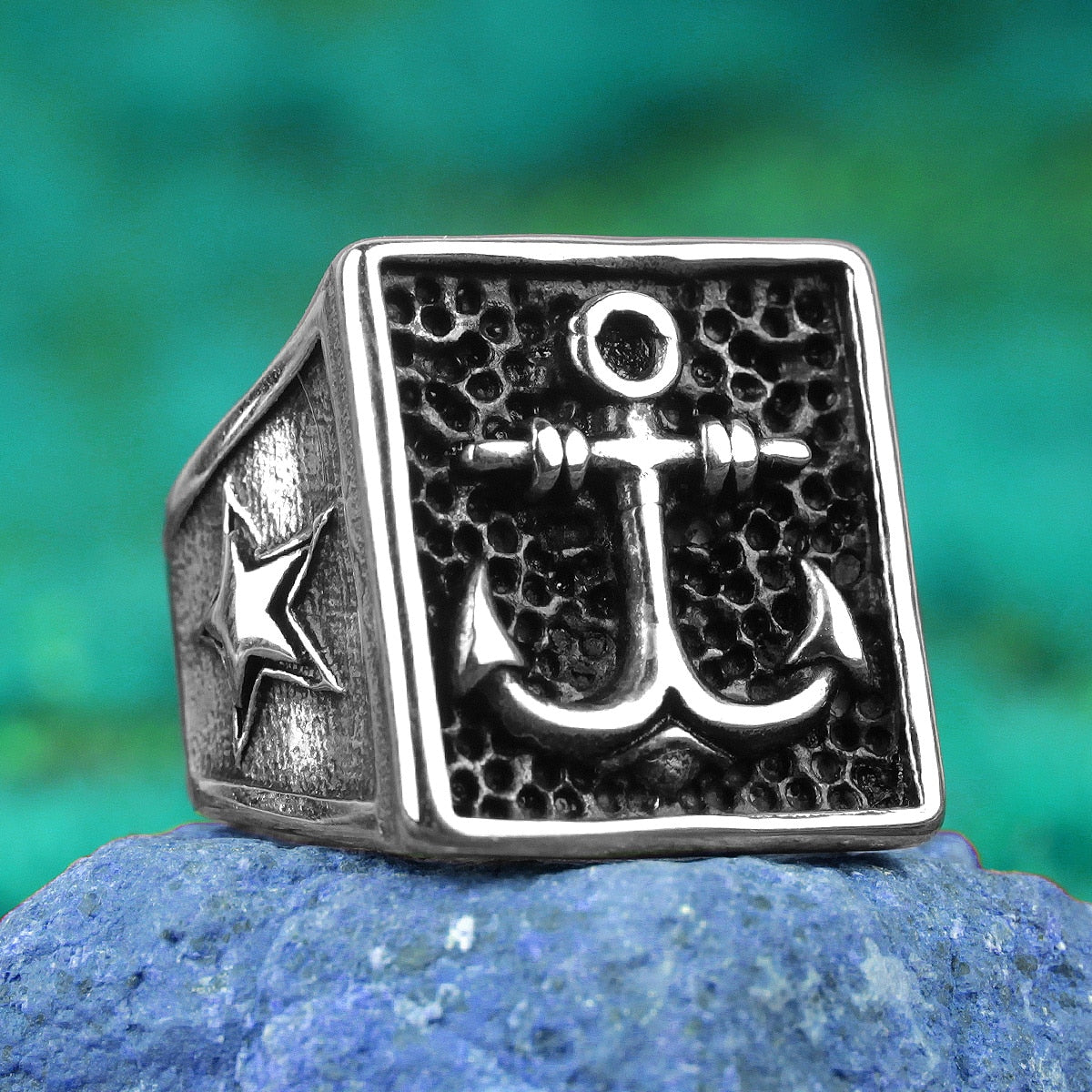 Anchor Compass Ring – Biker with Navy Ocean Star Punk Rock Hip Hop Statement detail image