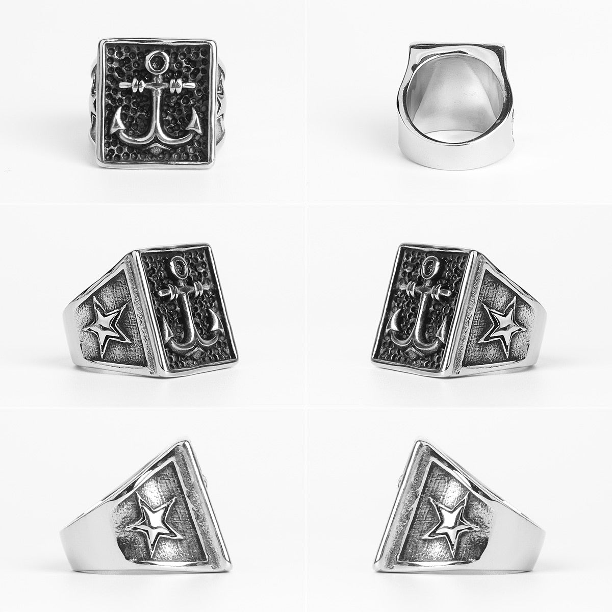 Anchor Compass Ring – Biker with Navy Ocean Star Punk Rock Hip Hop Statement detail image - detail view 5