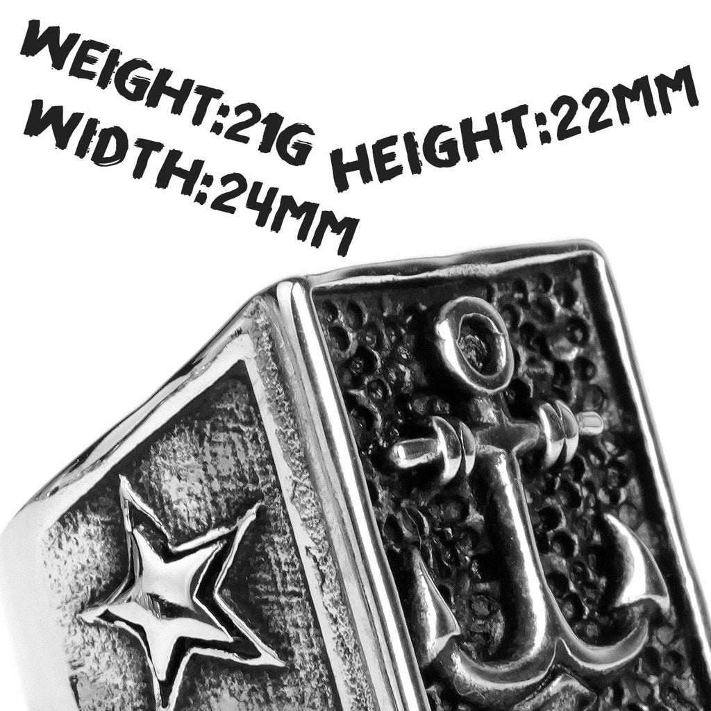 Anchor Compass Ring – Biker with Navy Ocean Star Punk Rock Hip Hop Statement detail image - detail view 6