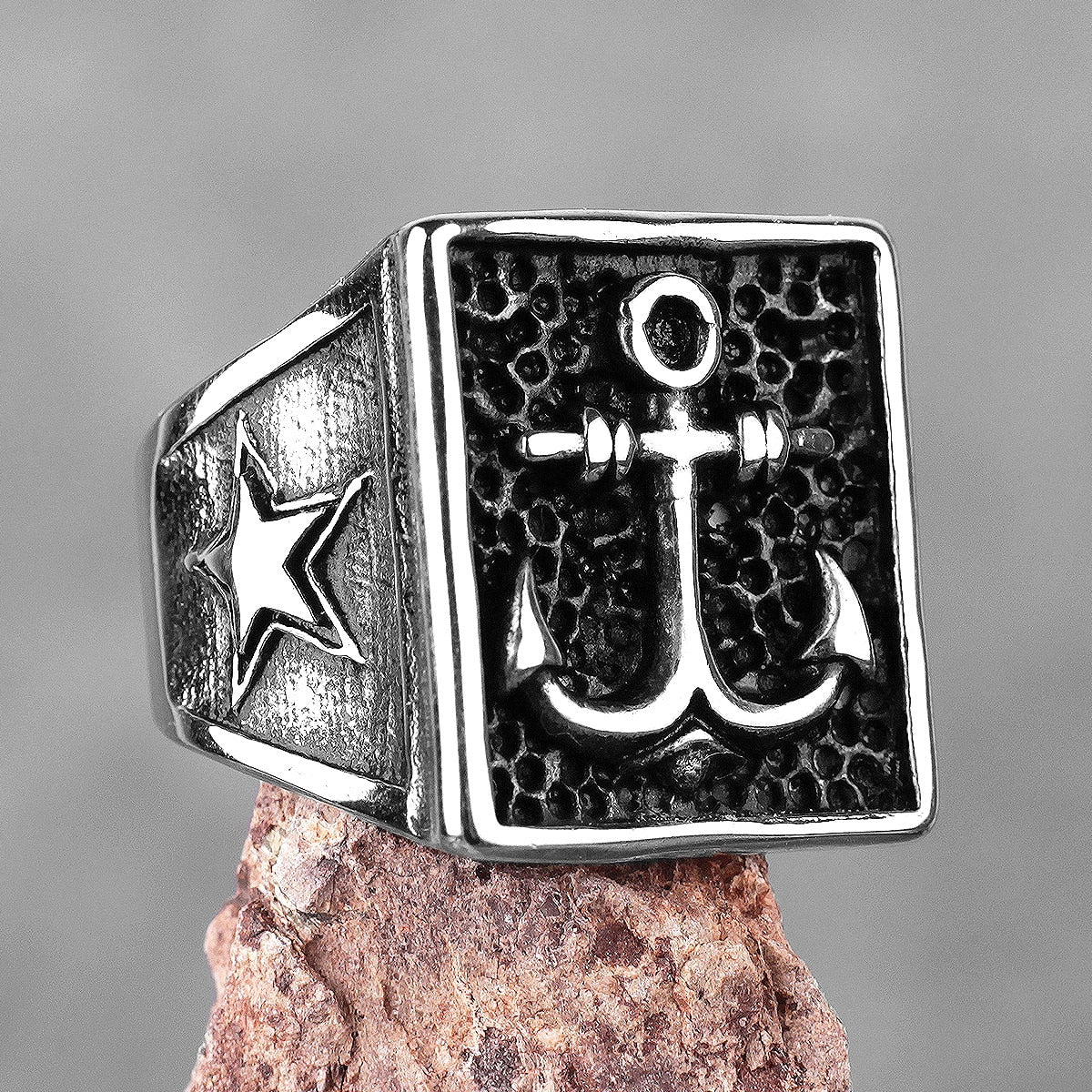 Anchor Compass Ring – Biker with Navy Ocean Star Punk Rock Hip Hop Statement product image