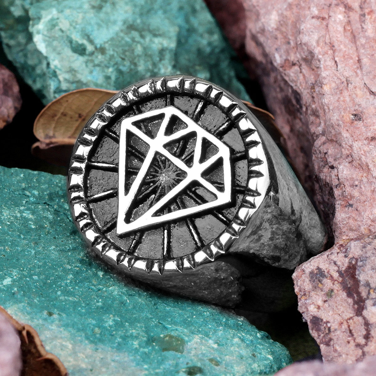 Biker Stainless Steel Ring – Hip Hop with Rhinestone Diamond 316L Punk Rock detail image