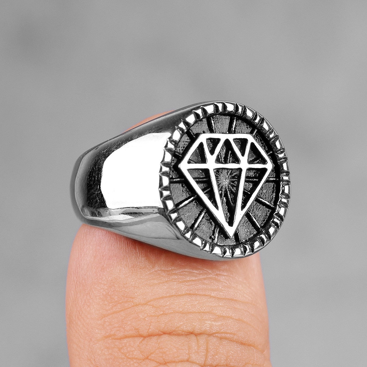 Biker Stainless Steel Ring – Hip Hop with Rhinestone Diamond 316L Punk Rock detail image - detail view 3