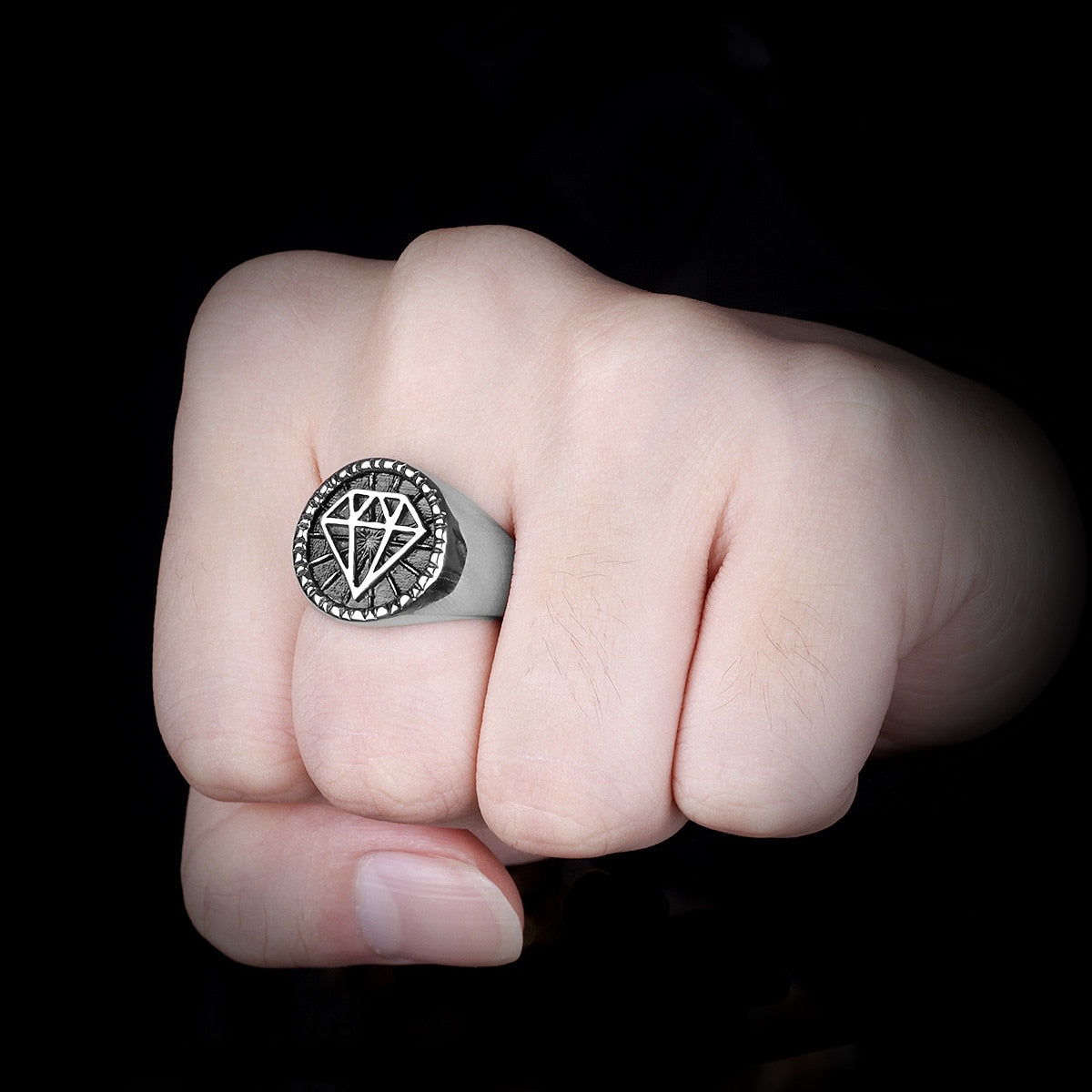 Biker Stainless Steel Ring – Hip Hop with Rhinestone Diamond 316L Punk Rock detail image - detail view 4