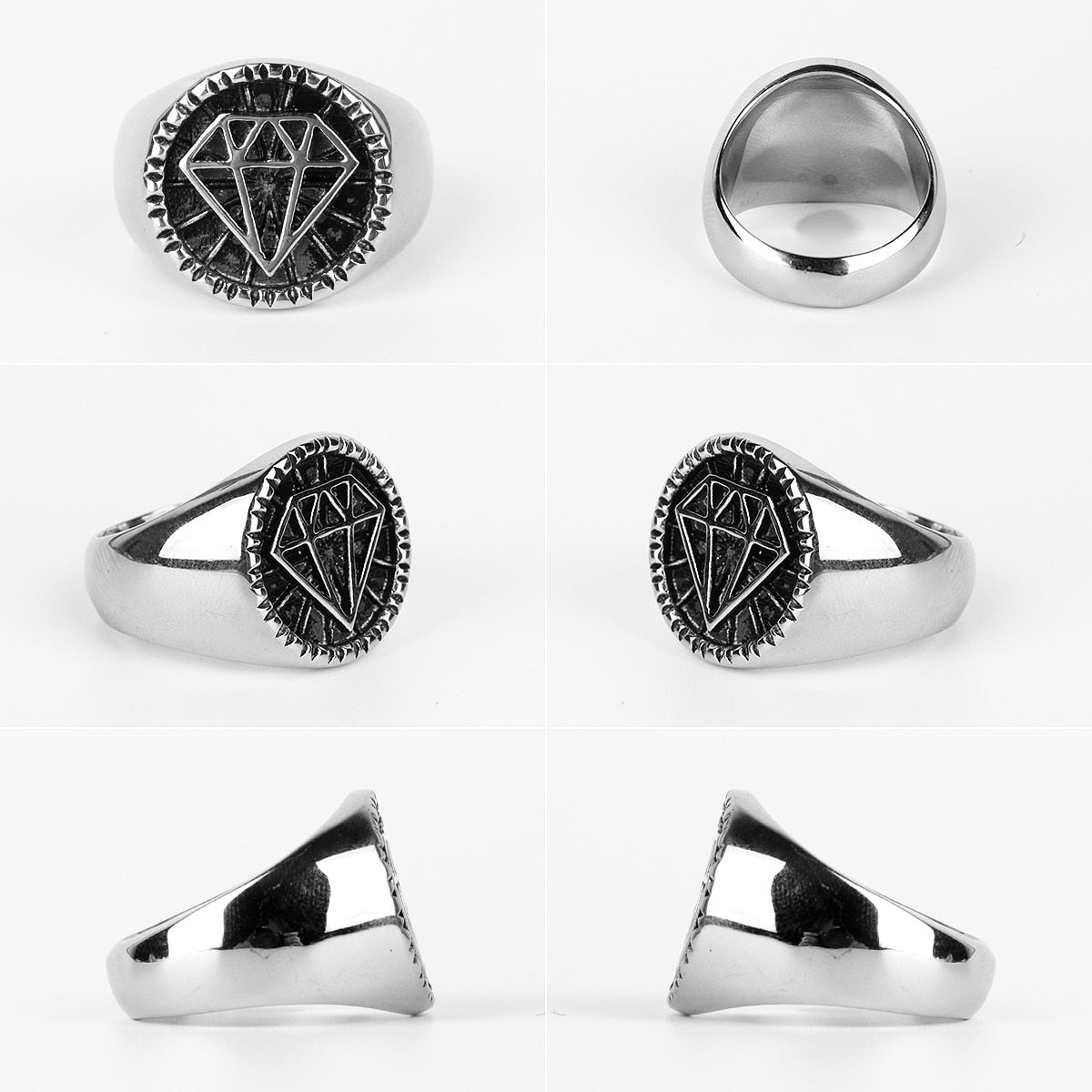 Biker Stainless Steel Ring – Hip Hop with Rhinestone Diamond 316L Punk Rock detail image - detail view 5