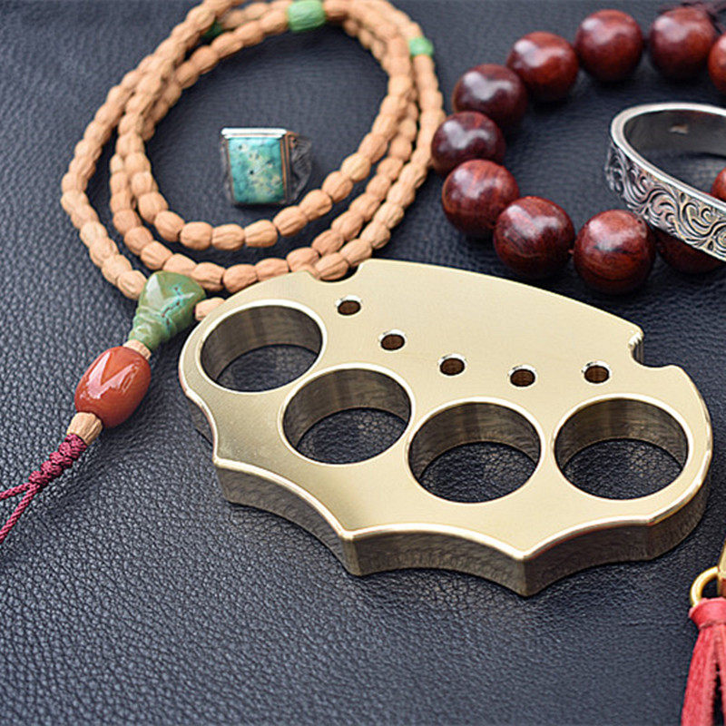 Brass Four Finger Knuckles – CNC Engraved 4 Heavy Duty Self-Defense EDC Duster 440g detail image