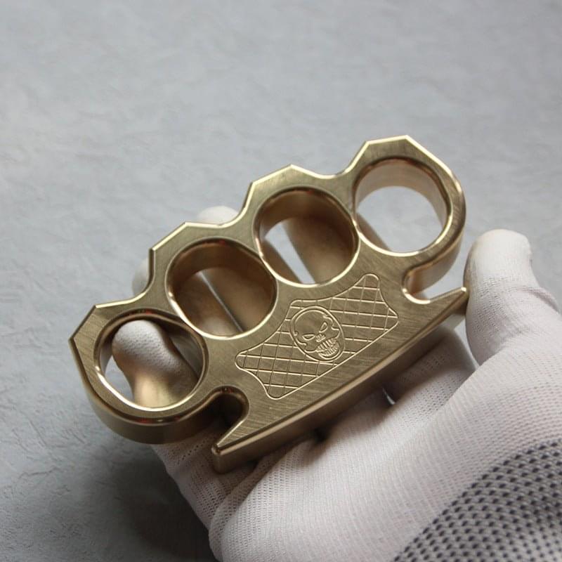 Brass Four Finger Knuckles – Duster with Punisher Skull 15mm Ultra Thick CNC EDC detail image - detail view 6