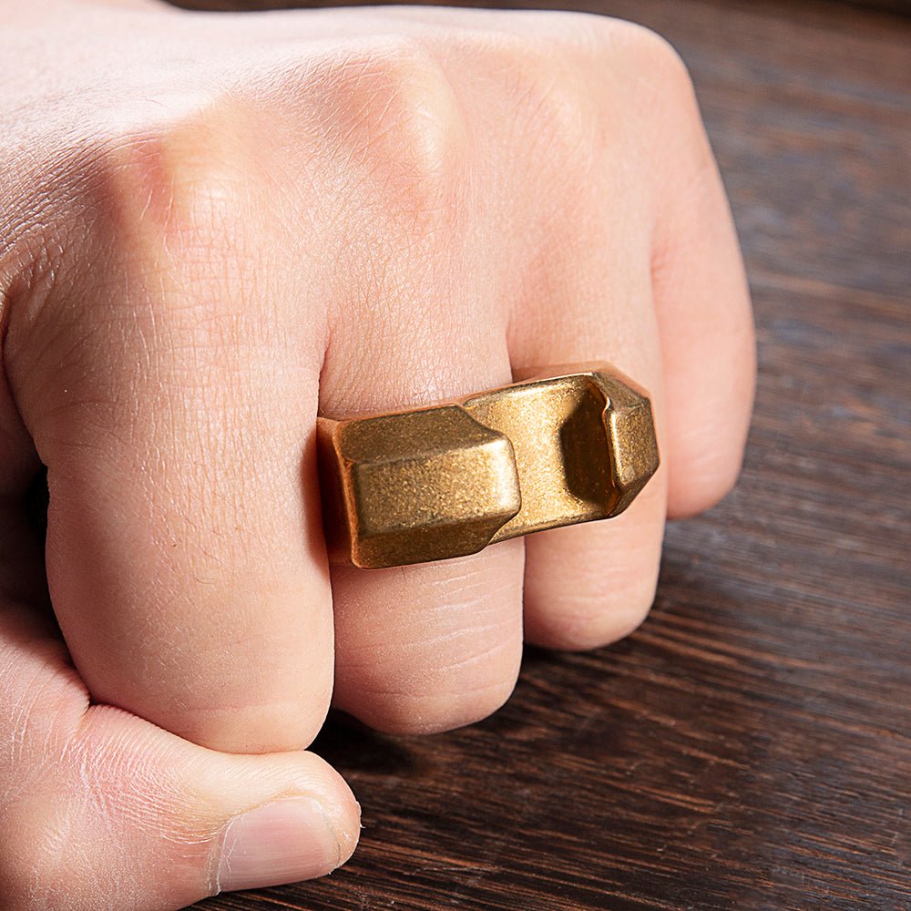 Brass Ring – H59 Single Finger with 15mm Thick Stonewash Wasteland Style Bottle Opener detail image