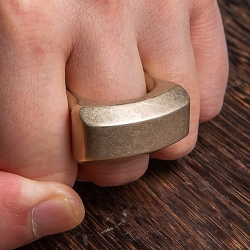 Brass Ring – H59 Single Finger with 18mm Ultra Thick Stonewash Antique Heavy detail image