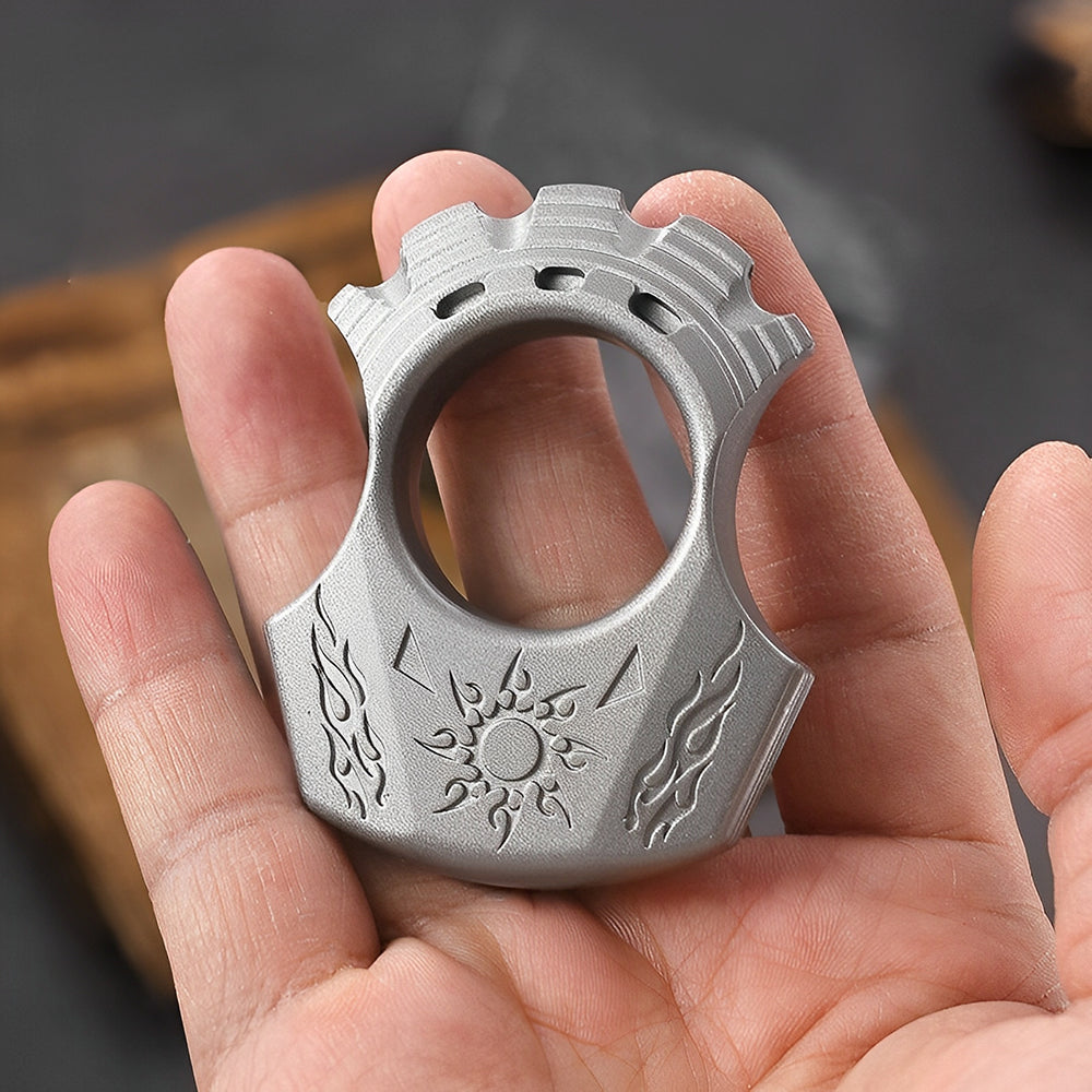 Brass Single Finger Knuckles – Zinc Alloy Apollo Sun God with Greek Mythology Engraved EDC detail image - detail view 3