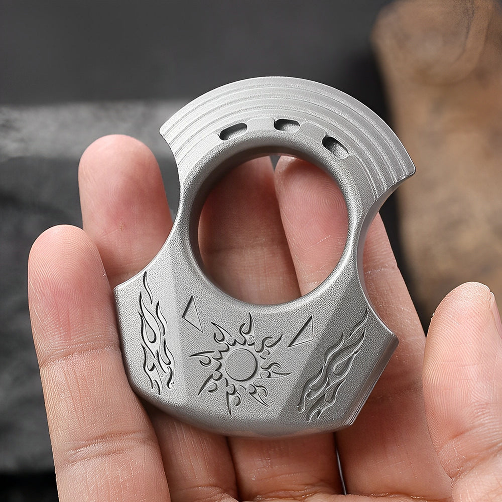 Brass Single Finger Knuckles – Zinc Alloy Apollo Sun God with Greek Mythology Engraved EDC detail image - detail view 4