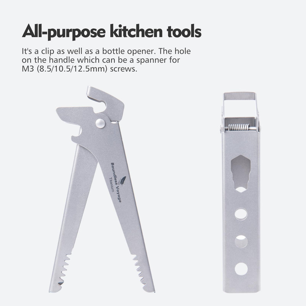 Camping Tool – Pure Titanium Tongs with 3-in-1 Pot Gripper, Bottle Opener & Wrench detail image - detail view 11