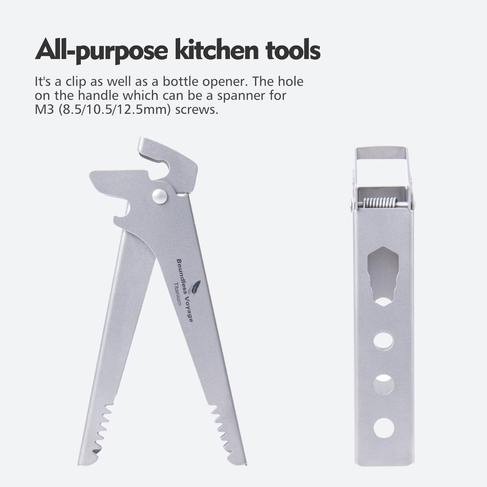Camping Tool – Pure Titanium Tongs with 3-in-1 Pot Gripper, Bottle Opener & Wrench detail image - detail view 11