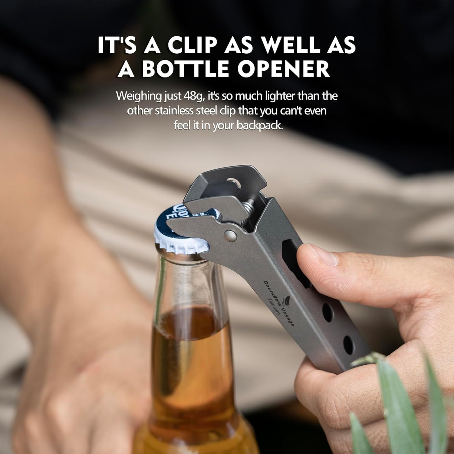 Camping Tool – Pure Titanium Tongs with 3-in-1 Pot Gripper, Bottle Opener & Wrench detail image - detail view 3