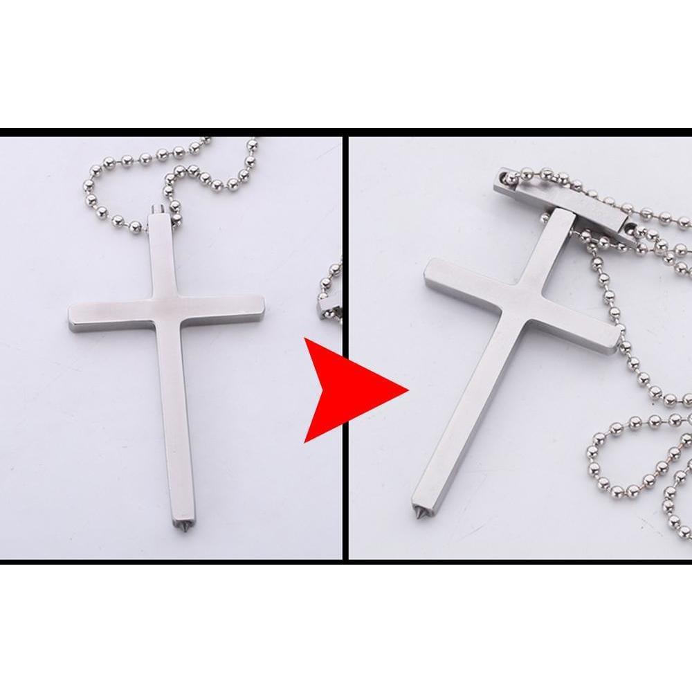 Cross Necklace – Stainless Steel Spike Pendant with Tungsten Tip Self Defense detail image - detail view 7