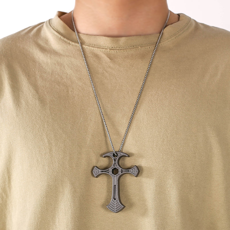 Cross Necklace – Zinc Alloy Self Defense Pendant with Bottle Opener Jewelry 74g detail image