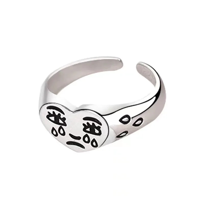 Crying Heart Signet Ring – Gothic Punk Vintage Adjustable Statement detail image - detail view 3
