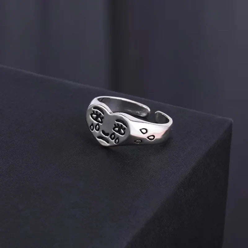 Crying Heart Signet Ring – Gothic Punk Vintage Adjustable Statement detail image - detail view 4