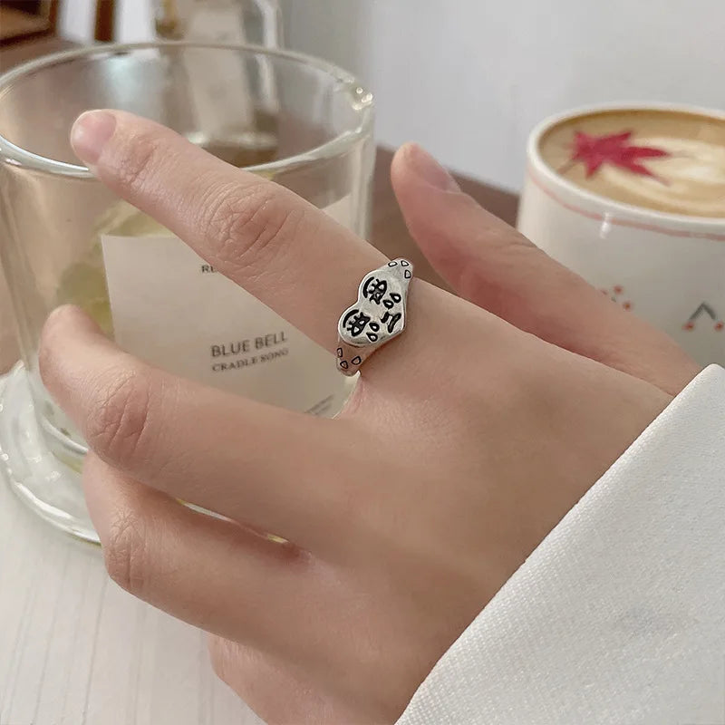 Crying Heart Signet Ring – Gothic Punk Vintage Adjustable Statement detail image - detail view 5
