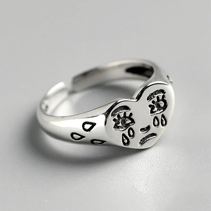 Crying Heart Signet Ring – Gothic Punk Vintage Adjustable Statement product image