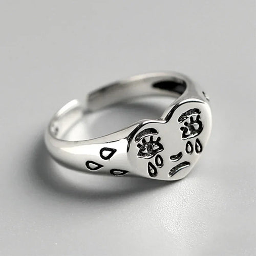 Crying Heart Signet Ring – Gothic Punk Vintage Adjustable Statement product image