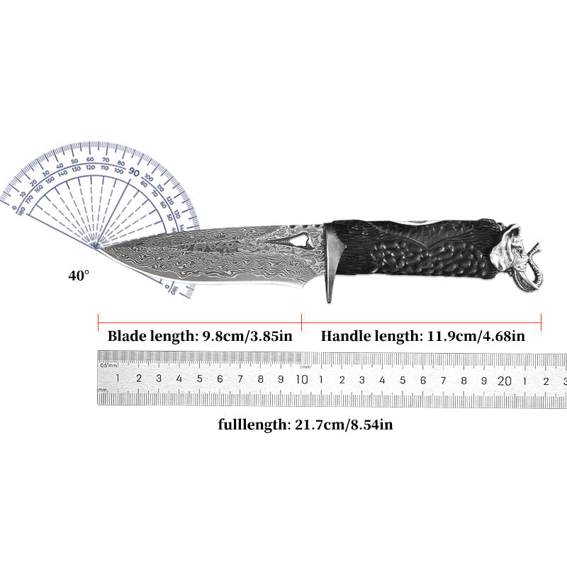 Damascus EDC Knife – Hand Forged 103 Layer VG10 Ebony Handle Elephant Head Leather Sheath detail image - detail view 13