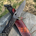 Damascus EDC Knife – Hand Forged 103 Layer VG10 Ebony Handle Elephant Head Leather Sheath product image