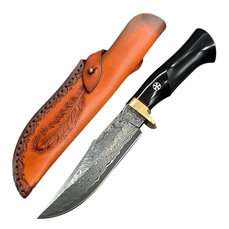 Damascus EDC Knife – Hand Forged SKD-11 Steel Purple Heartwood Leather Sheath Survival variant image - product view 16