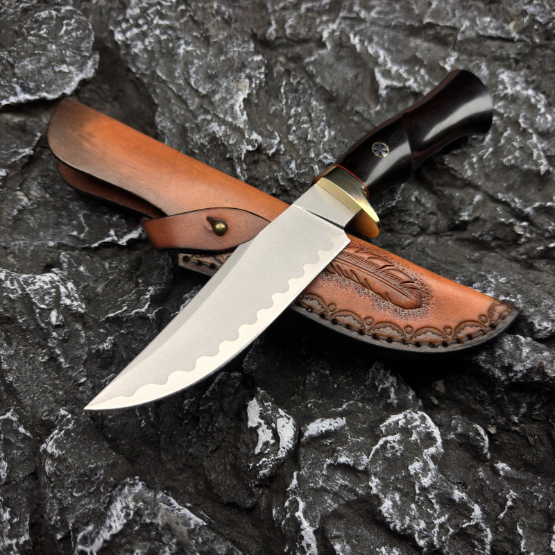 Damascus EDC Knife – Hand Forged SKD-11 Steel Purple Heartwood Leather Sheath Survival detail image - detail view 8